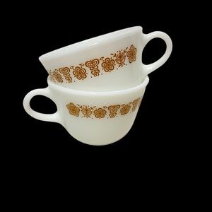 Pyrex Butterfly Gold 8 Ounce Coffee or Tea Cups Microwave Safe
